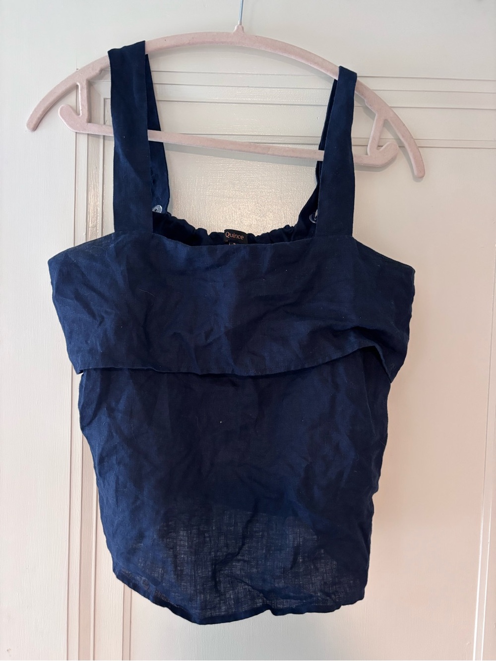 Quince Navy Square-Neck Linen-Blend Camisole and Shorts Set